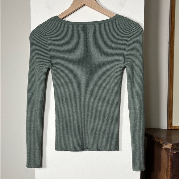 Nine West Ribbed Square Neck Top - Sage - Picture 7 of 7